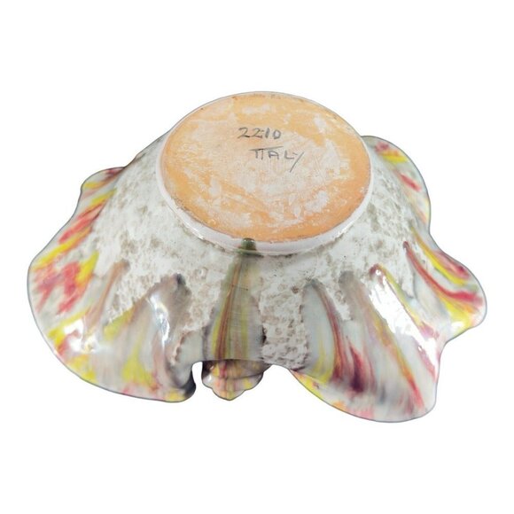 Mid Century Italian Pottery Splatter Glaze Bowl Dish Large Snail Shell Design - Picture 10 of 16